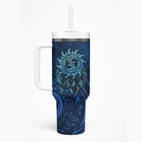 New Zealand Dream Catcher Tumbler With Handle Maori Koru Pattern Blue Version