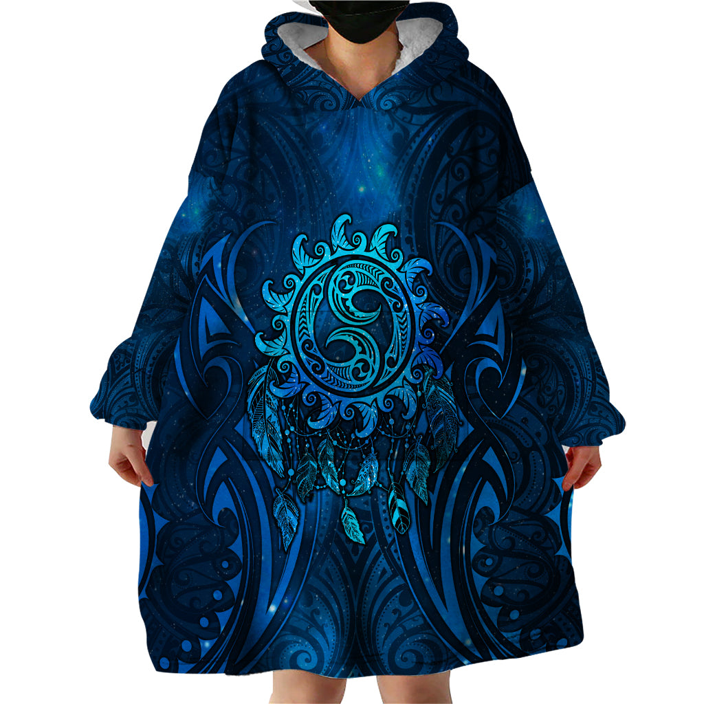 New Zealand Dream Catcher Wearable Blanket Hoodie Maori Koru Pattern Blue Version