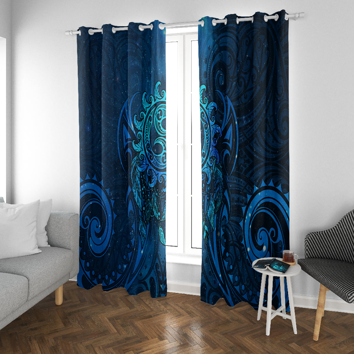 New Zealand Dream Catcher Window Curtain Maori Koru Pattern Blue Version