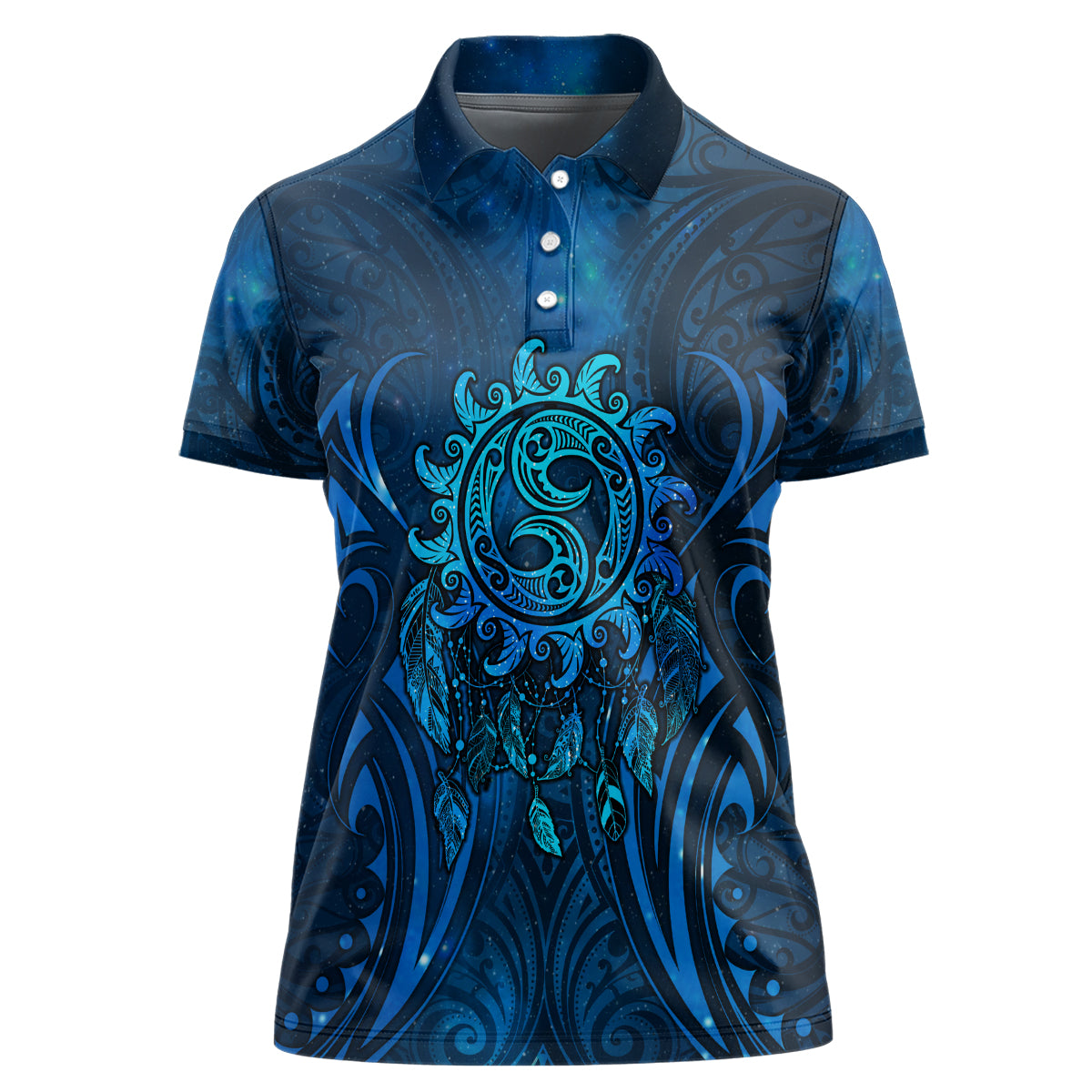 New Zealand Dream Catcher Women Polo Shirt Maori Koru Pattern Blue Version