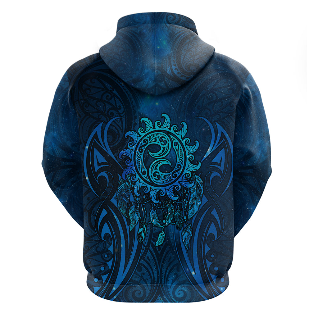 New Zealand Dream Catcher Zip Hoodie Maori Koru Pattern Blue Version