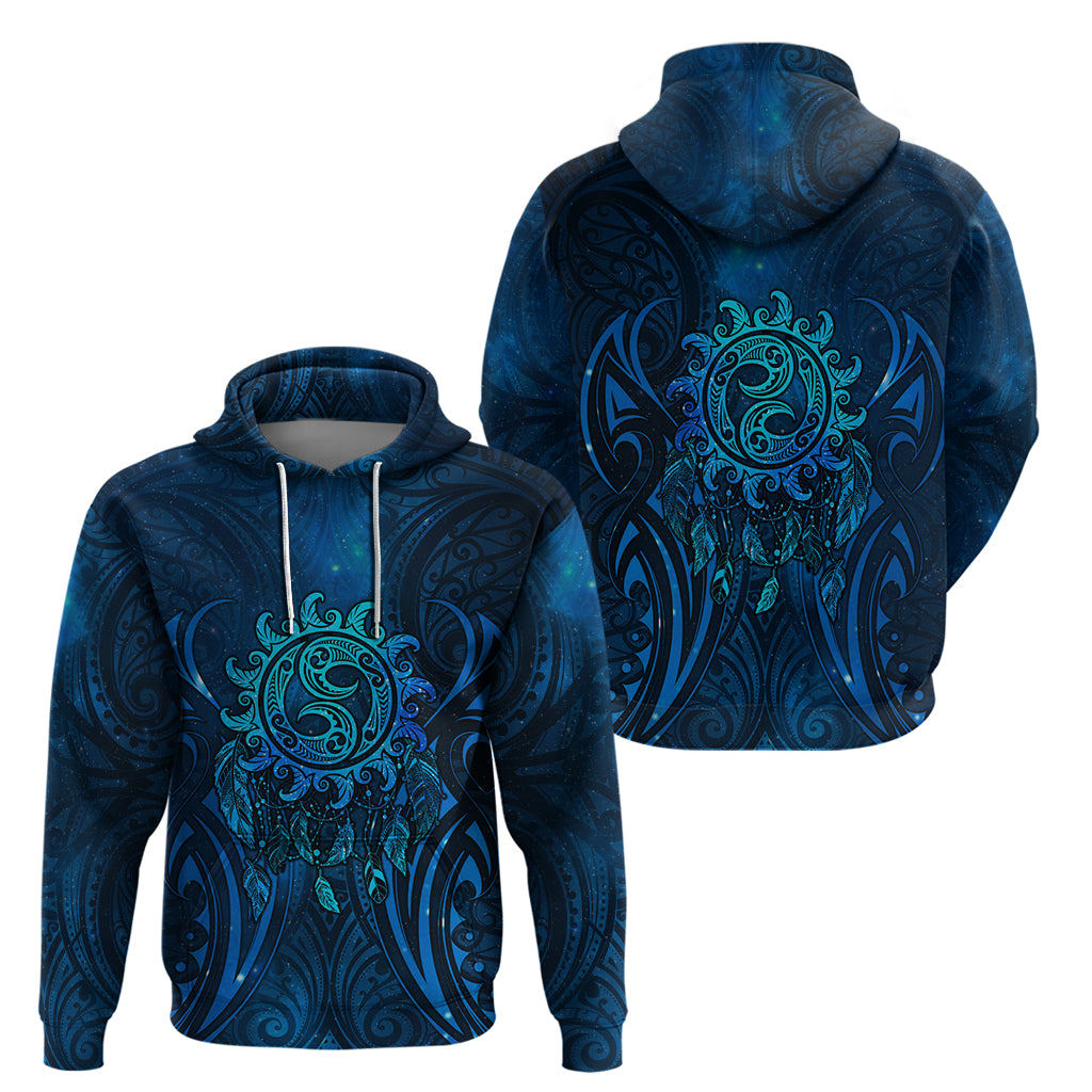 New Zealand Dream Catcher Zip Hoodie Maori Koru Pattern Blue Version