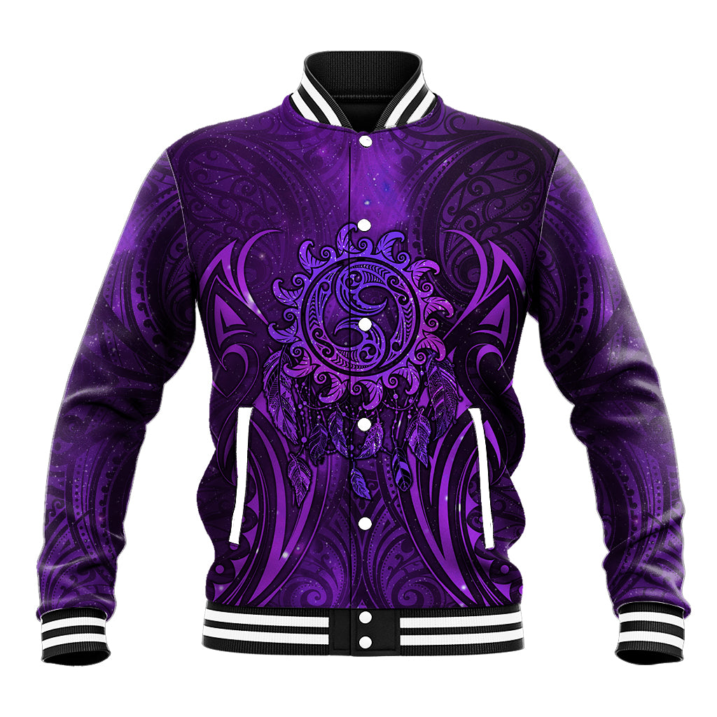 New Zealand Dream Catcher Baseball Jacket Maori Koru Pattern Purple Version