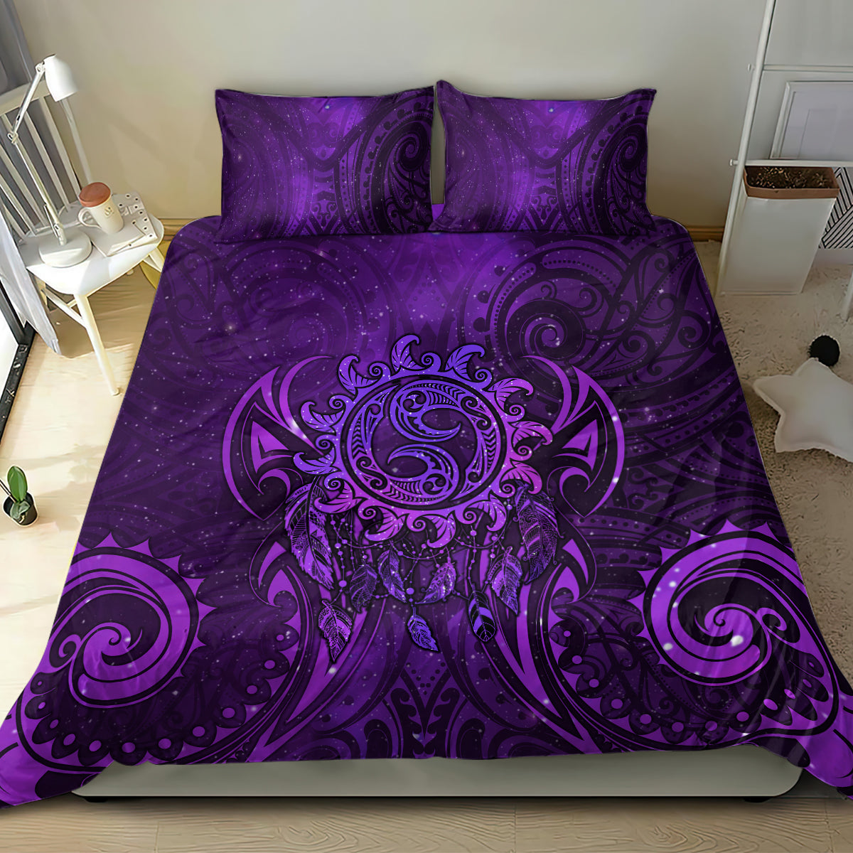 New Zealand Dream Catcher Bedding Set Maori Koru Pattern Purple Version