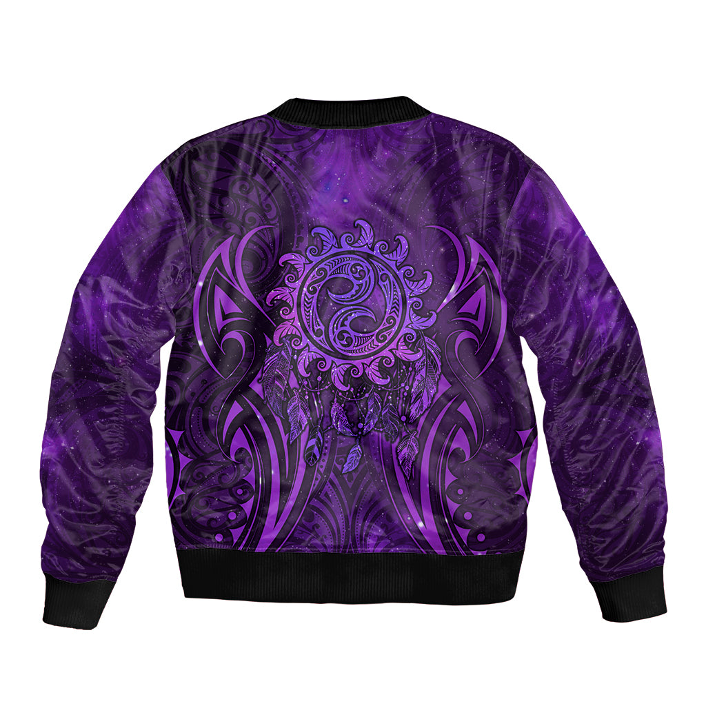 New Zealand Dream Catcher Bomber Jacket Maori Koru Pattern Purple Version