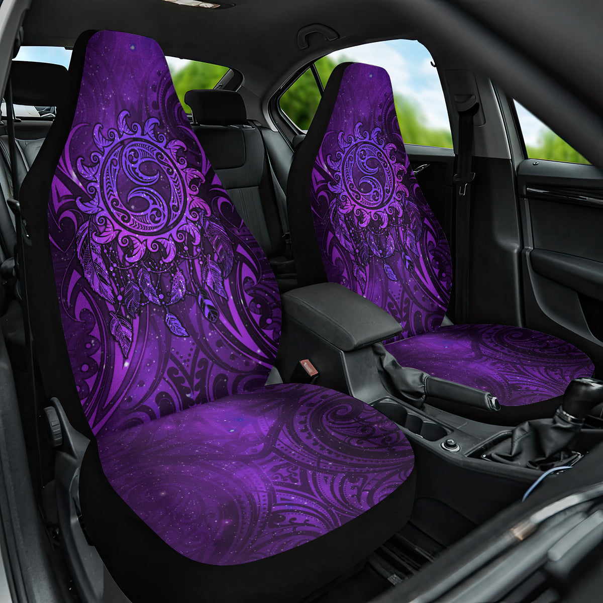 New Zealand Dream Catcher Car Seat Cover Maori Koru Pattern Purple Version
