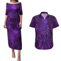 New Zealand Dream Catcher Couples Matching Puletasi and Hawaiian Shirt Maori Koru Pattern Purple Version LT05 Purple - Polynesian Pride