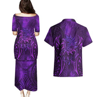 New Zealand Dream Catcher Couples Matching Puletasi and Hawaiian Shirt Maori Koru Pattern Purple Version LT05 - Polynesian Pride