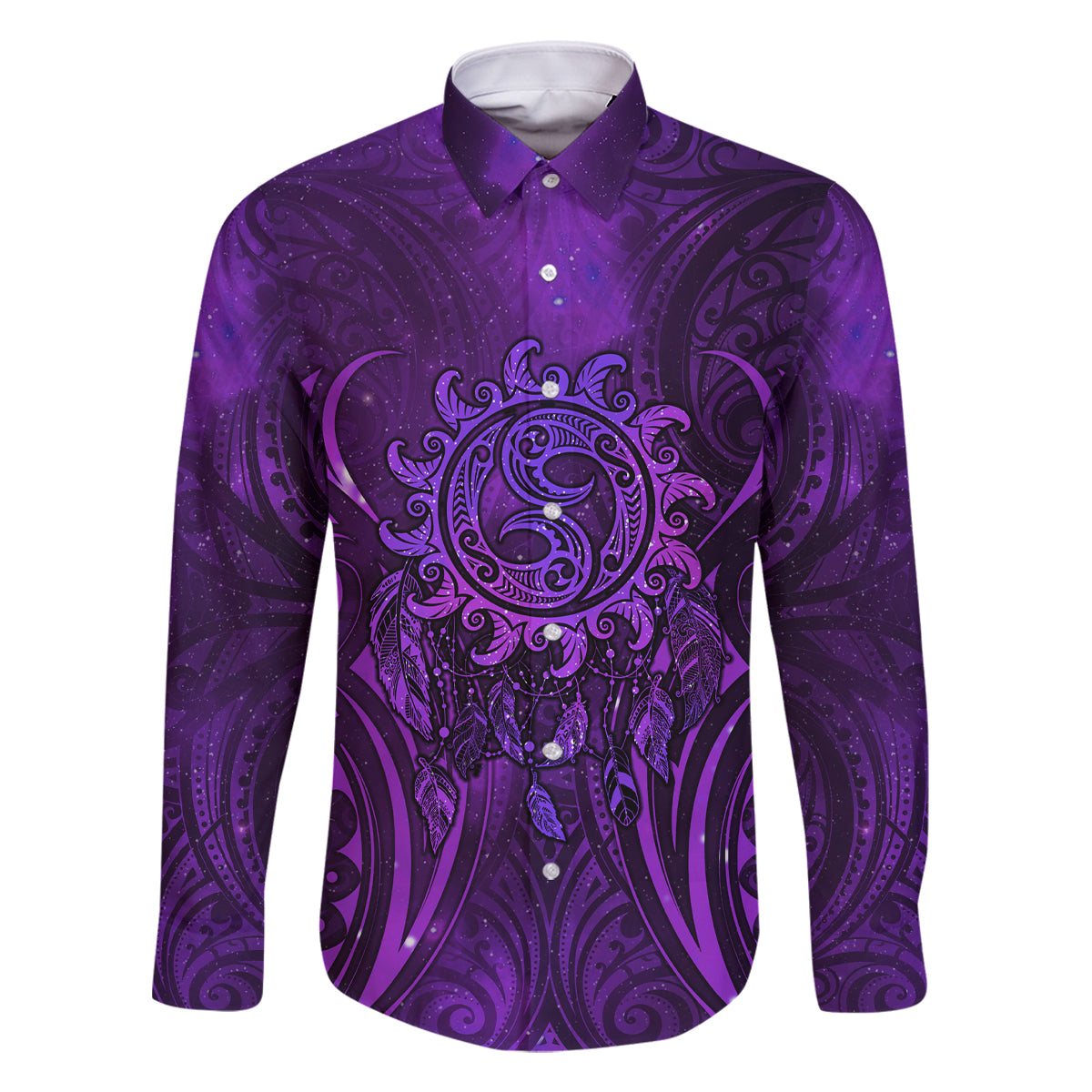 New Zealand Dream Catcher Family Matching Long Sleeve Bodycon Dress and Hawaiian Shirt Maori Koru Pattern Purple Version LT05 Dad's Shirt - Long Sleeve Purple - Polynesian Pride