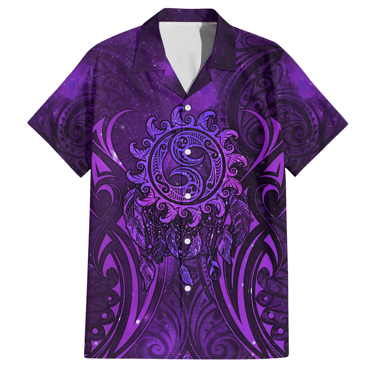 New Zealand Dream Catcher Family Matching Off The Shoulder Long Sleeve Dress and Hawaiian Shirt Maori Koru Pattern Purple Version