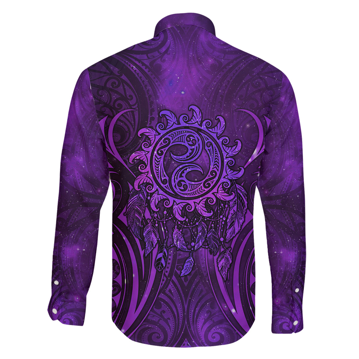 New Zealand Dream Catcher Family Matching Off The Shoulder Long Sleeve Dress and Hawaiian Shirt Maori Koru Pattern Purple Version