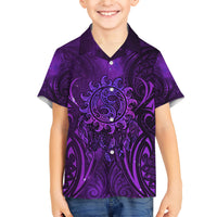 New Zealand Dream Catcher Family Matching Short Sleeve Bodycon Dress and Hawaiian Shirt Maori Koru Pattern Purple Version LT05 Son's Shirt Purple - Polynesian Pride