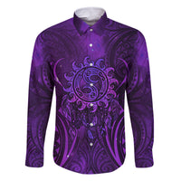 New Zealand Dream Catcher Family Matching Tank Maxi Dress and Hawaiian Shirt Maori Koru Pattern Purple Version LT05 Dad's Shirt - Long Sleeve Purple - Polynesian Pride