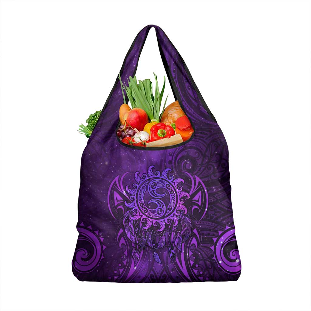 New Zealand Dream Catcher Grocery Bag Maori Koru Pattern Purple Version
