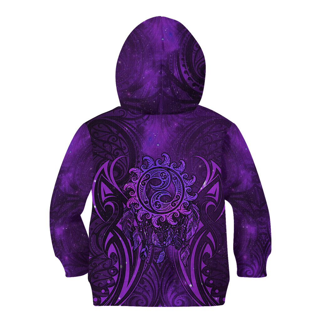 New Zealand Dream Catcher Kid Hoodie Maori Koru Pattern Purple Version