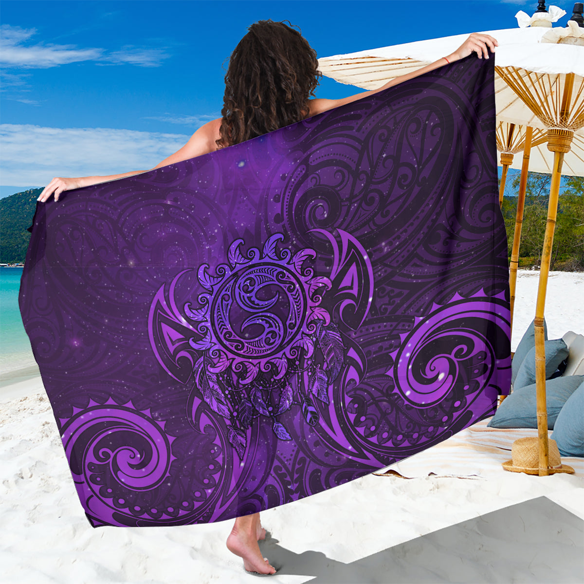 New Zealand Dream Catcher Sarong Maori Koru Pattern Purple Version