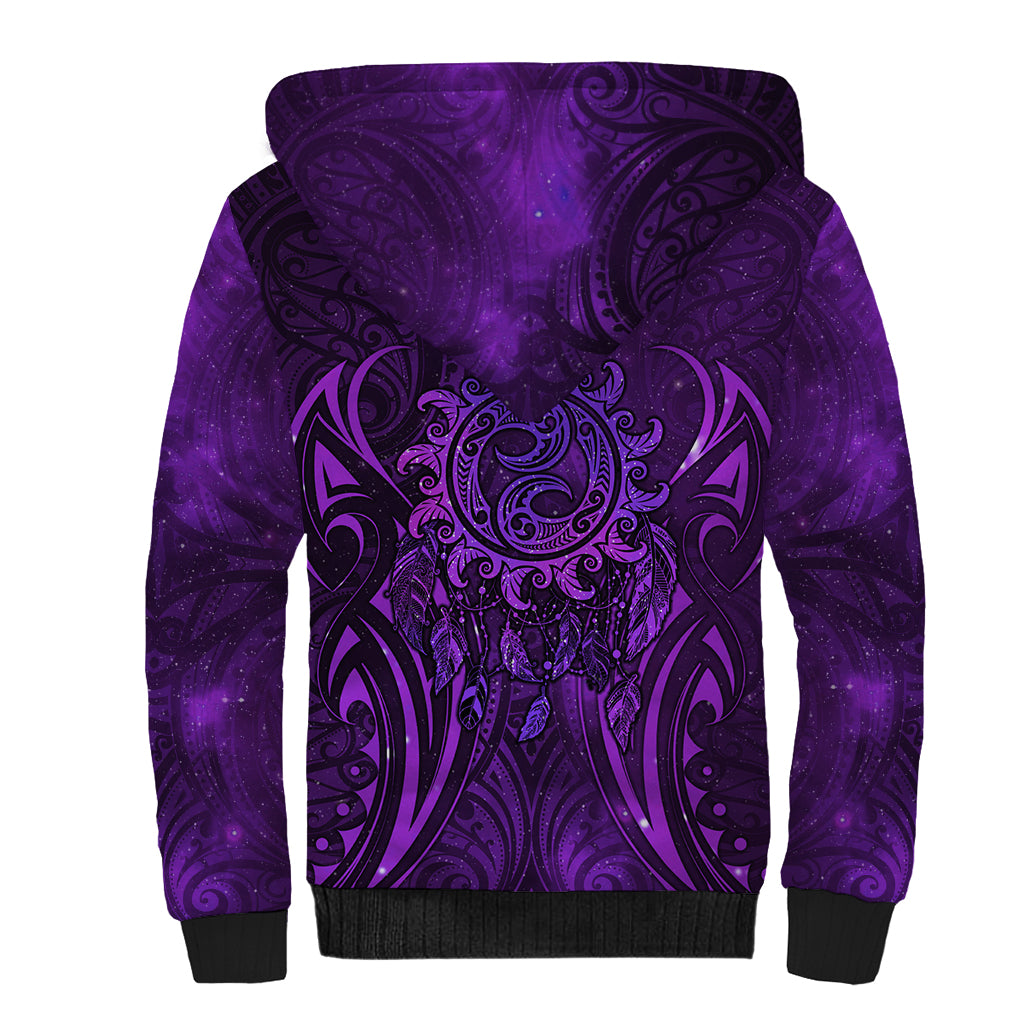 New Zealand Dream Catcher Sherpa Hoodie Maori Koru Pattern Purple Version