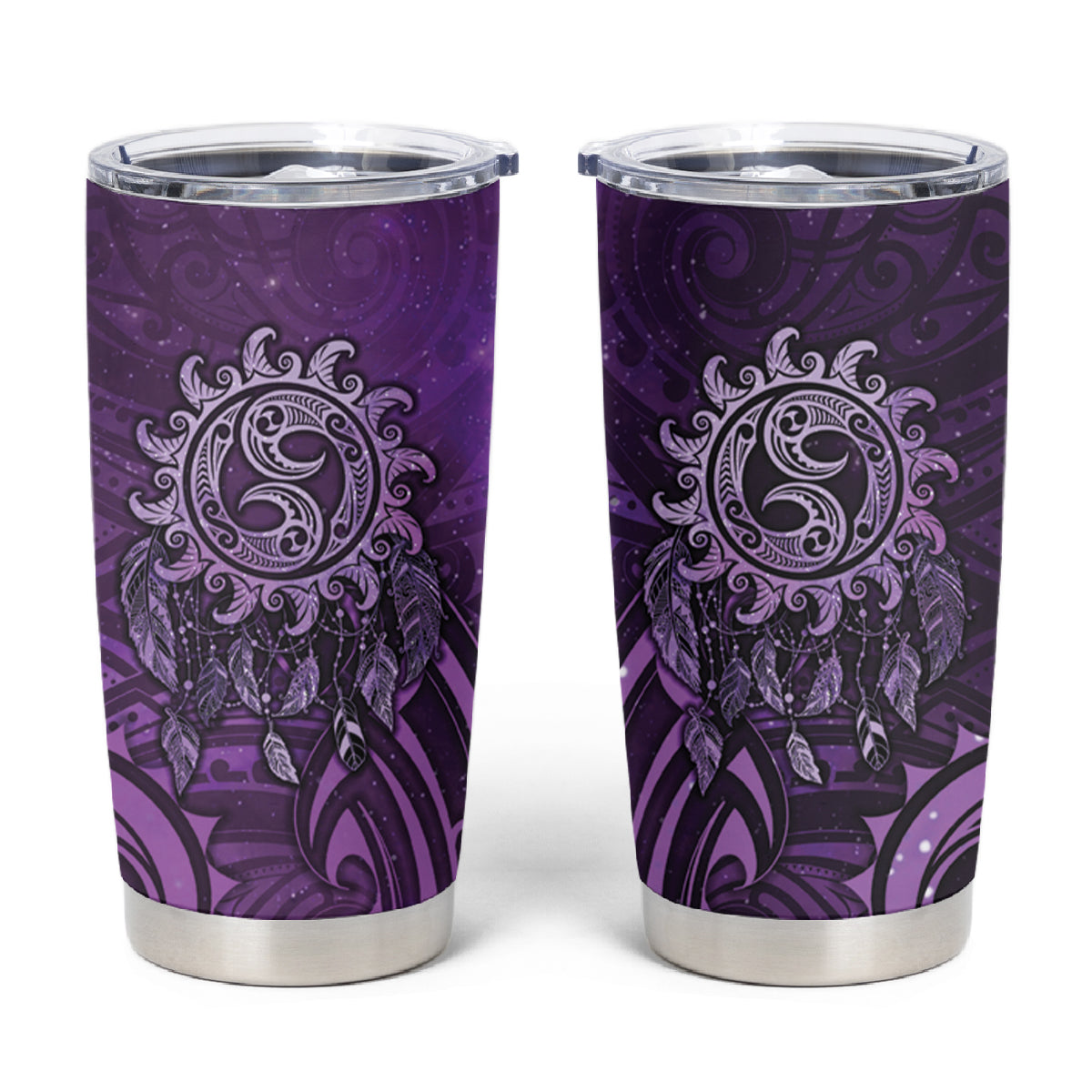 New Zealand Dream Catcher Tumbler Cup Maori Koru Pattern Purple Version