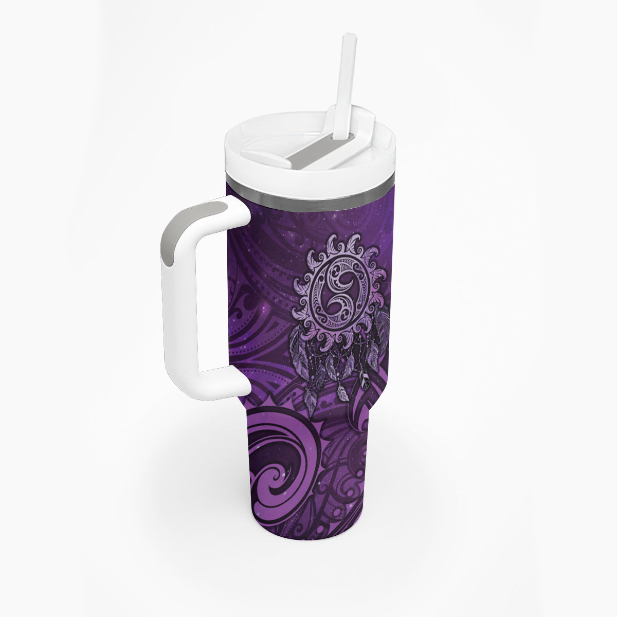 New Zealand Dream Catcher Tumbler With Handle Maori Koru Pattern Purple Version