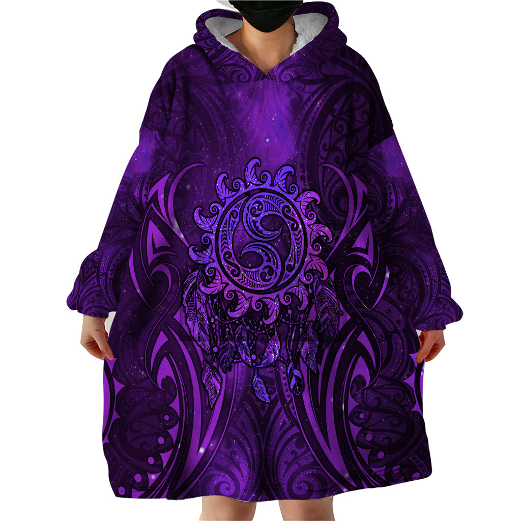 New Zealand Dream Catcher Wearable Blanket Hoodie Maori Koru Pattern Purple Version