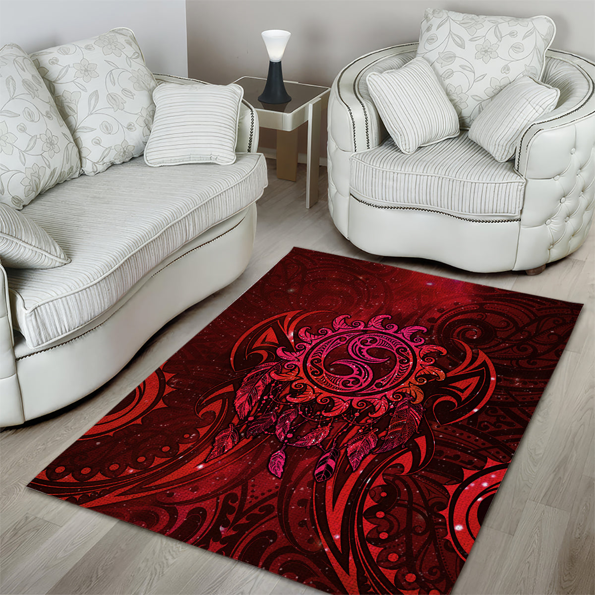 New Zealand Dream Catcher Area Rug Maori Koru Pattern Red Version