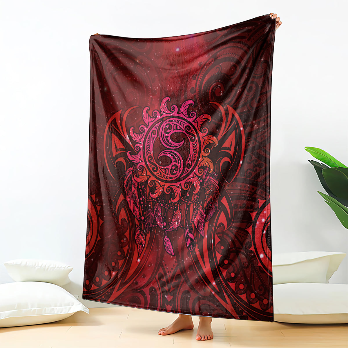 New Zealand Dream Catcher Blanket Maori Koru Pattern Red Version LT05 - Polynesian Pride