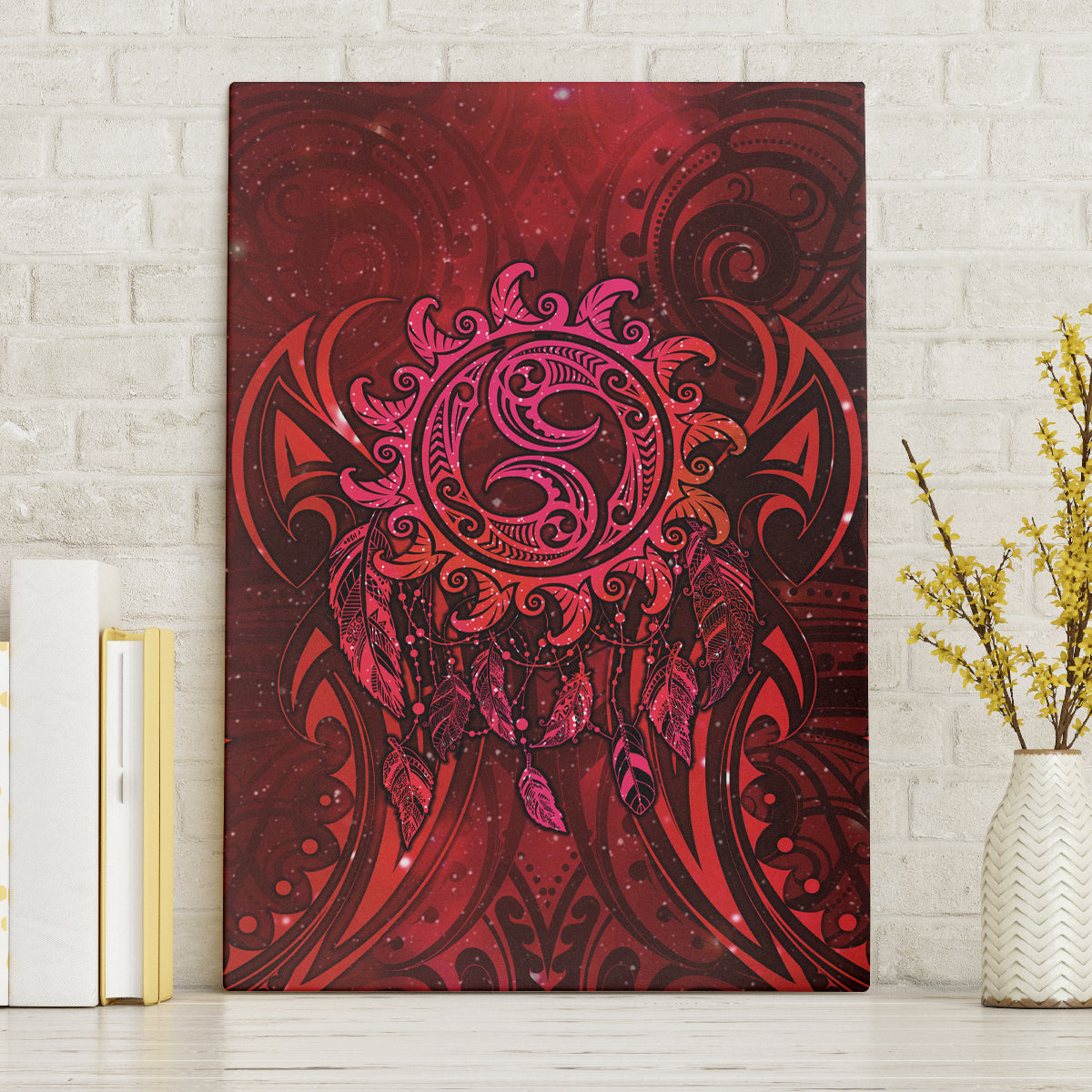 New Zealand Dream Catcher Canvas Wall Art Maori Koru Pattern Red Version