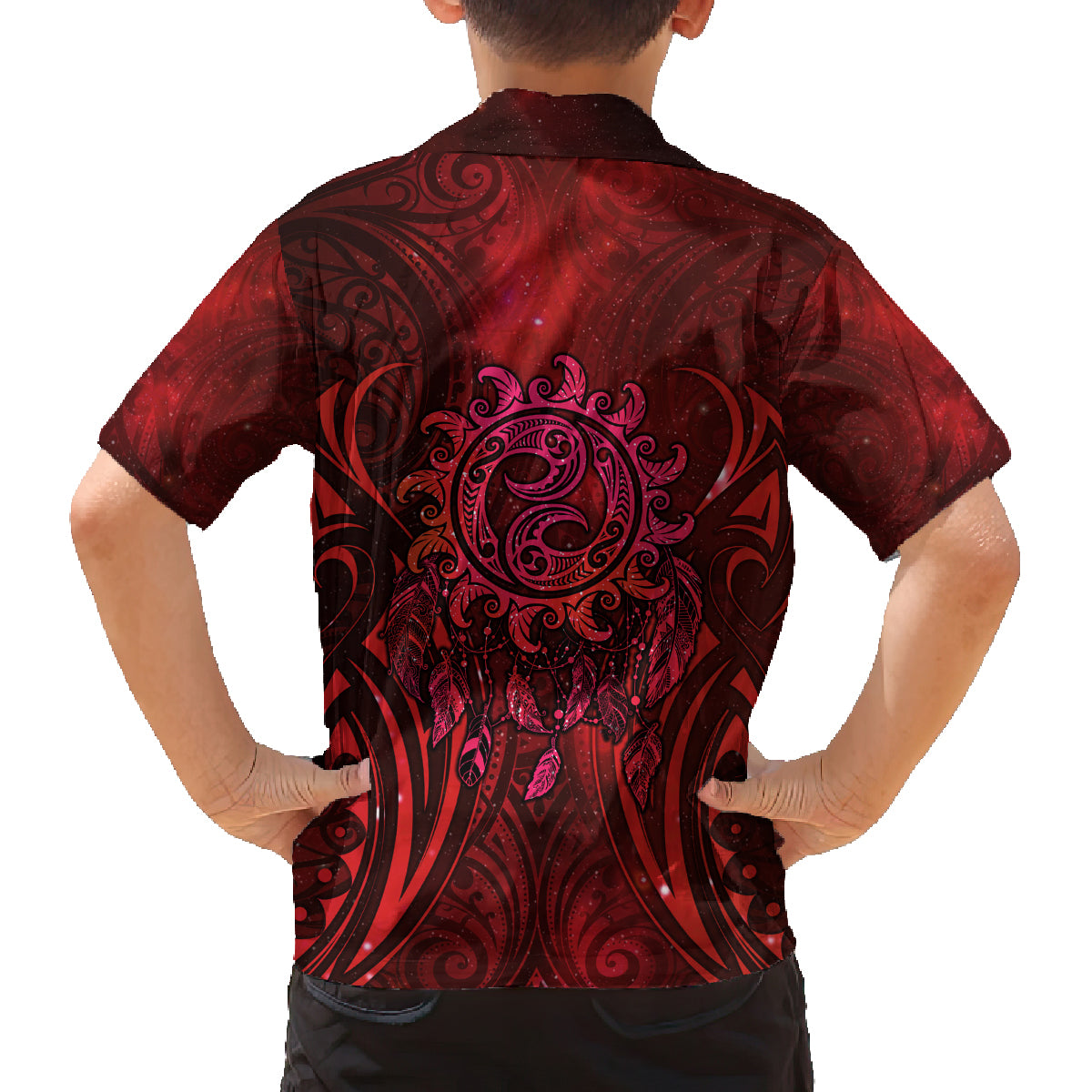 New Zealand Dream Catcher Family Matching Off Shoulder Maxi Dress and Hawaiian Shirt Maori Koru Pattern Red Version LT05 - Polynesian Pride