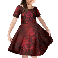 New Zealand Dream Catcher Family Matching Off Shoulder Maxi Dress and Hawaiian Shirt Maori Koru Pattern Red Version LT05 Daughter's Dress Red - Polynesian Pride