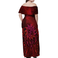 New Zealand Dream Catcher Family Matching Off Shoulder Maxi Dress and Hawaiian Shirt Maori Koru Pattern Red Version LT05 - Polynesian Pride