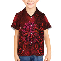 New Zealand Dream Catcher Family Matching Off Shoulder Maxi Dress and Hawaiian Shirt Maori Koru Pattern Red Version LT05 Son's Shirt Red - Polynesian Pride