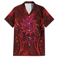 New Zealand Dream Catcher Family Matching Off Shoulder Short Dress and Hawaiian Shirt Maori Koru Pattern Red Version
