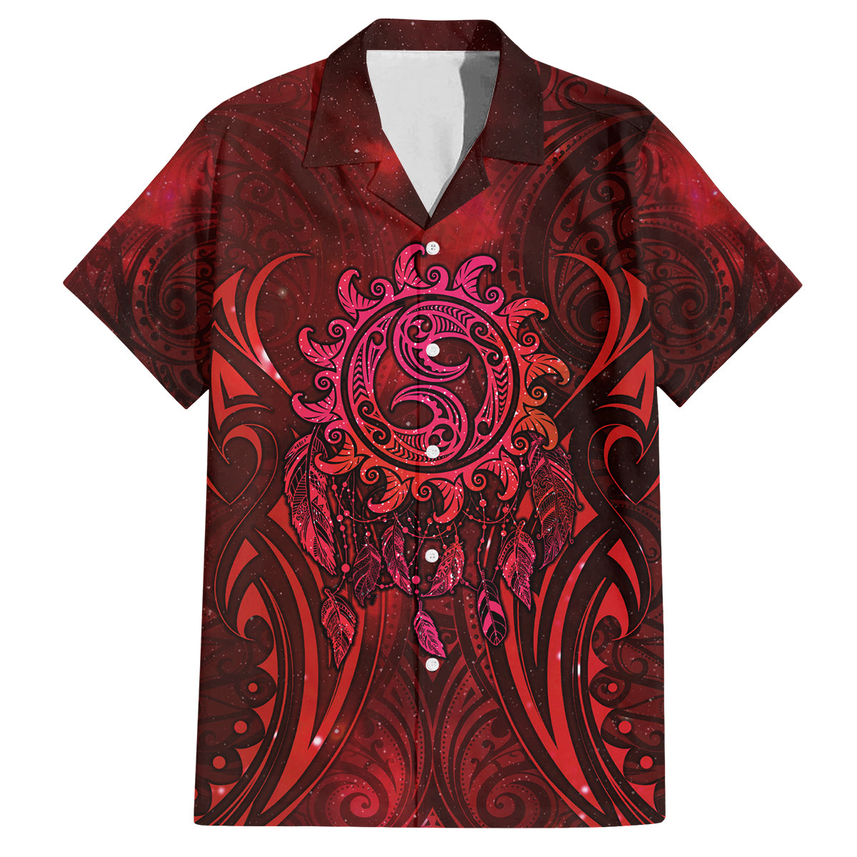 New Zealand Dream Catcher Family Matching Puletasi and Hawaiian Shirt Maori Koru Pattern Red Version LT05 Dad's Shirt - Short Sleeve Red - Polynesian Pride