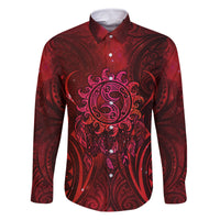 New Zealand Dream Catcher Family Matching Summer Maxi Dress and Hawaiian Shirt Maori Koru Pattern Red Version LT05 Dad's Shirt - Long Sleeve Red - Polynesian Pride