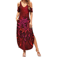 New Zealand Dream Catcher Family Matching Summer Maxi Dress and Hawaiian Shirt Maori Koru Pattern Red Version LT05 Mom's Dress Red - Polynesian Pride
