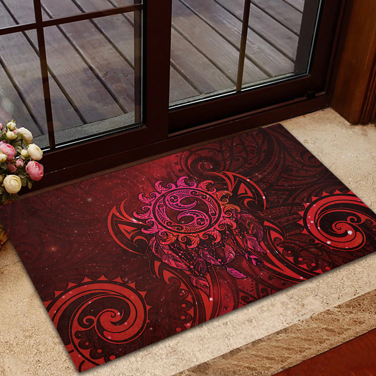 New Zealand Dream Catcher Rubber Doormat Maori Koru Pattern Red Version