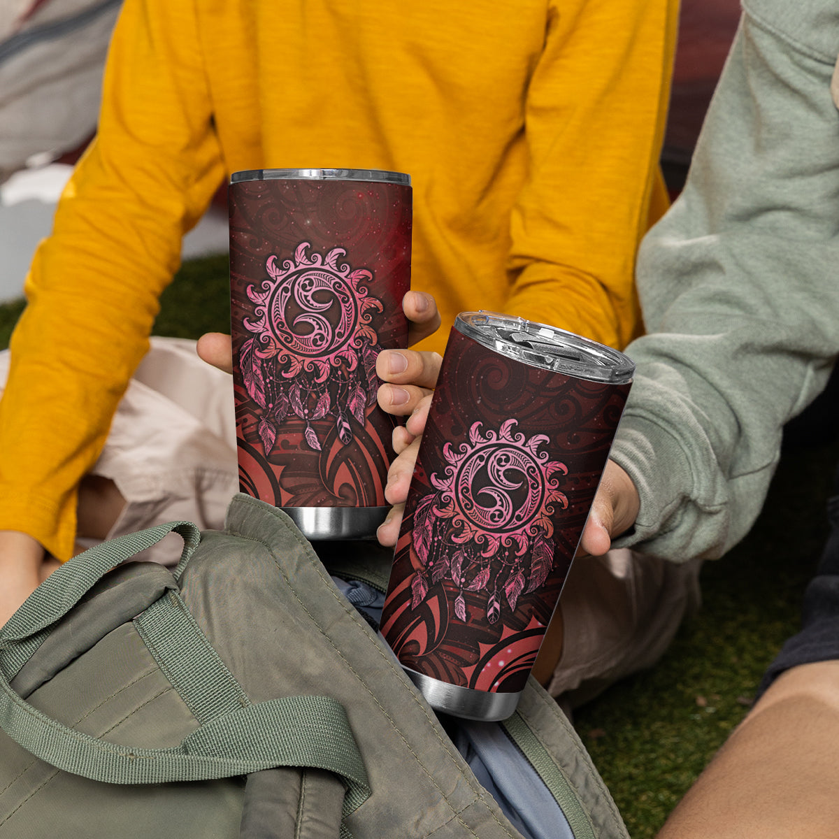 New Zealand Dream Catcher Tumbler Cup Maori Koru Pattern Red Version