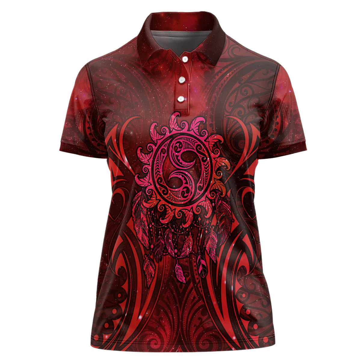 New Zealand Dream Catcher Women Polo Shirt Maori Koru Pattern Red Version