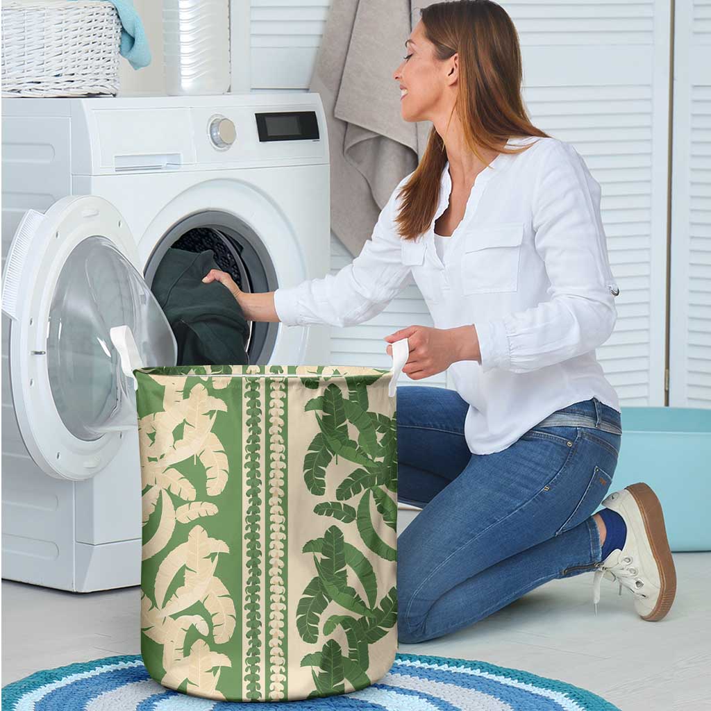 Hawaii Pua Kenikeni Lei Laundry Basket With Lau Maia Green LT05 - Polynesian Pride