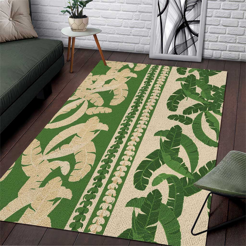 Hawaii Pua Kenikeni Lei Area Rug With Lau Maia Green LT05 Green - Polynesian Pride