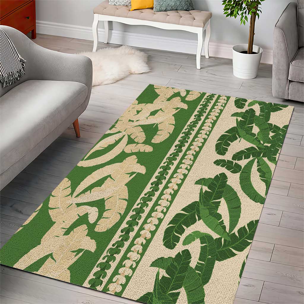 Hawaii Pua Kenikeni Lei Area Rug With Lau Maia Green LT05 - Polynesian Pride