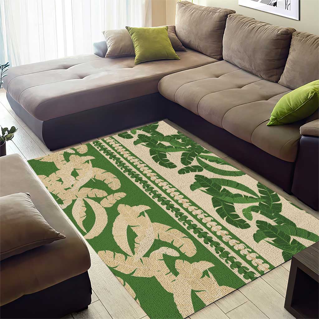 Hawaii Pua Kenikeni Lei Area Rug With Lau Maia Green LT05 - Polynesian Pride