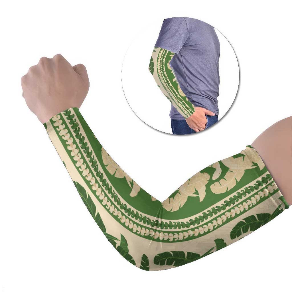 Hawaii Pua Kenikeni Lei Arm Sleeves With Lau Maia Green LT05 Set of 2 Green - Polynesian Pride