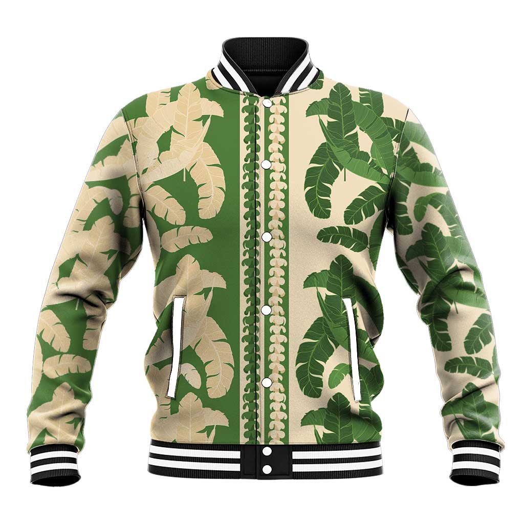 Hawaii Pua Kenikeni Lei Baseball Jacket With Lau Maia Green LT05 Unisex Green - Polynesian Pride