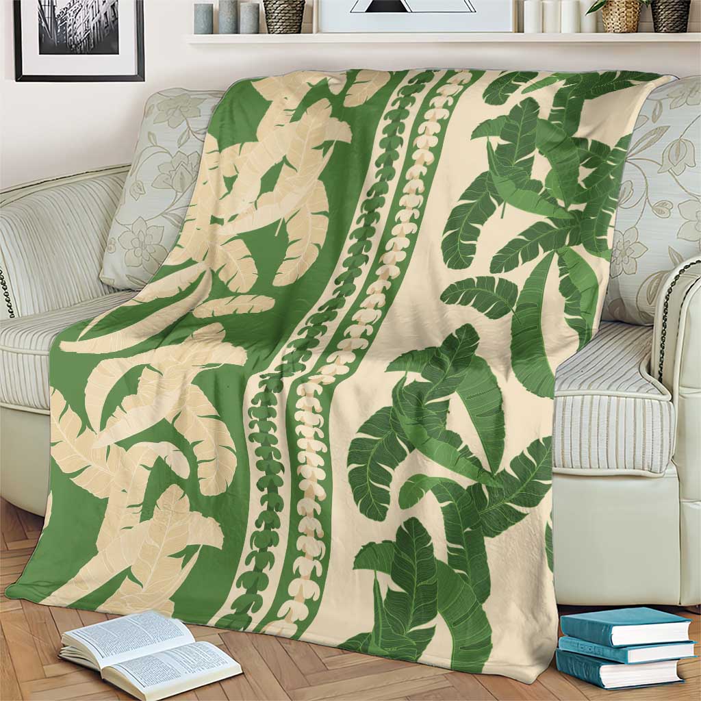 Hawaii Pua Kenikeni Lei Blanket With Lau Maia Green LT05 - Polynesian Pride