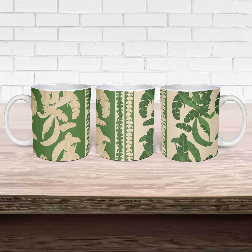 Hawaii Pua Kenikeni Lei Ceramic Mug With Lau Maia Green LT05 - Polynesian Pride
