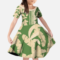 Hawaii Pua Kenikeni Lei Family Matching Mermaid Dress and Hawaiian Shirt With Lau Maia Green LT05 Daughter's Dress Green - Polynesian Pride