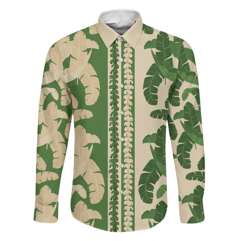 Hawaii Pua Kenikeni Lei Family Matching Summer Maxi Dress and Hawaiian Shirt With Lau Maia Green LT05 Dad's Shirt - Long Sleeve Green - Polynesian Pride