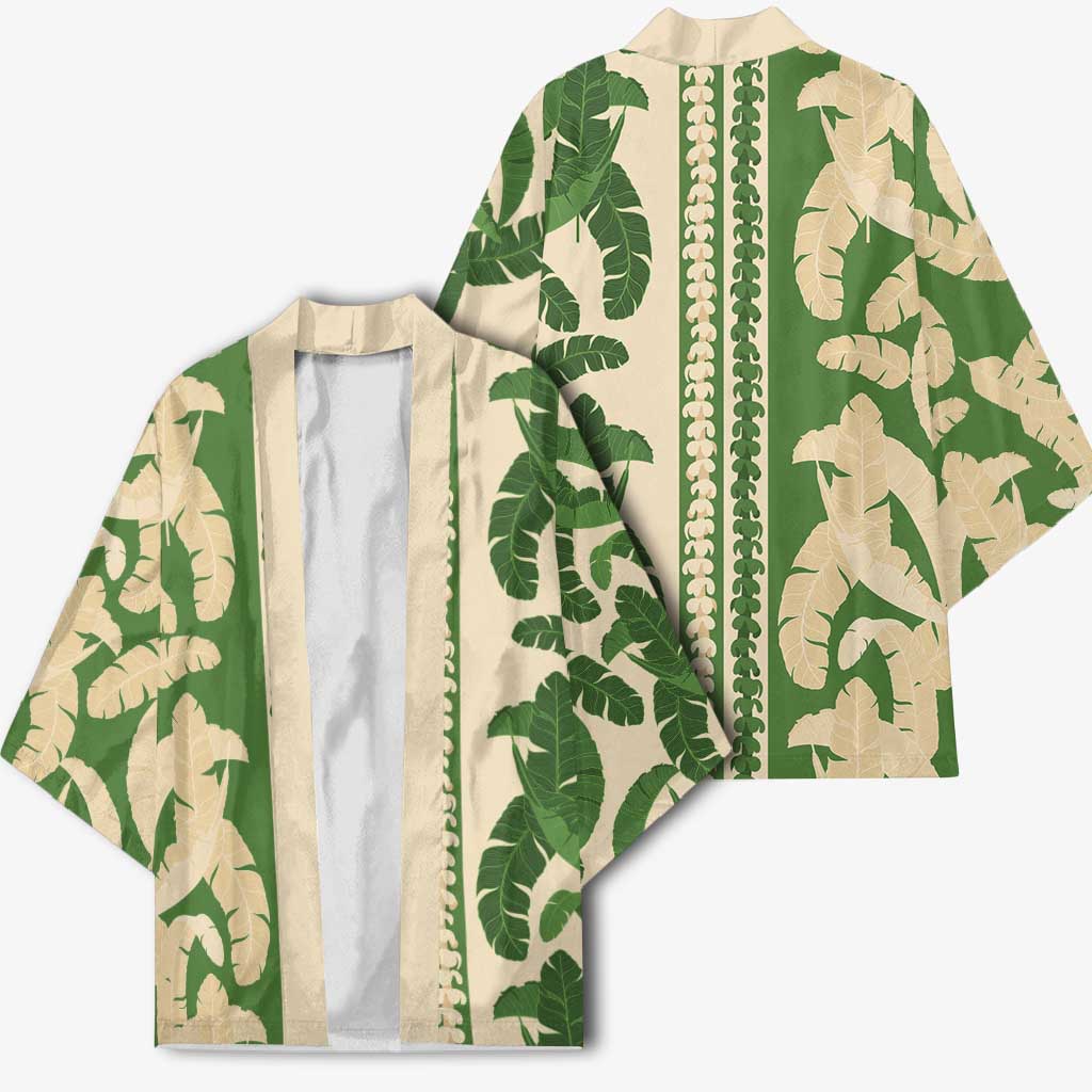 Hawaii Pua Kenikeni Lei Kimono With Lau Maia Green LT05 - Polynesian Pride