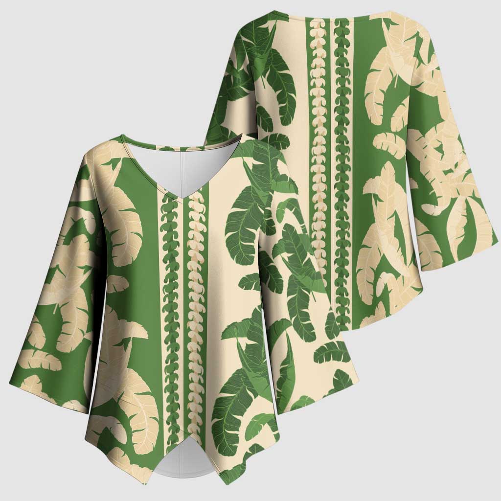 Hawaii Pua Kenikeni Lei Kimono Sleeve Blouse With Lau Maia Green LT05 - Polynesian Pride
